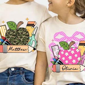 Personalized Kids Name Back to school PNG, Boy/Girl Apple Png, Back to School, Pencil Name Frame Png, Trendy, Coquette Bow, Instant Download