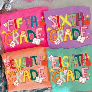 Preppy Back to School PNG Bundle, 5th/6th/7th/8th Grade Glitter Png, Girly Floral Kindergarten Neon School, 1st day of school, Teacher Png