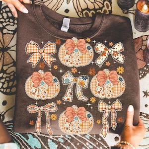 Preppy Floral Fall Pumpkin Bow png, Pumpkin Lace png, Ditsy Floral Fall png, Autumn png, Coquette Fall png, Pumpkin Spice Png,Tis The Season