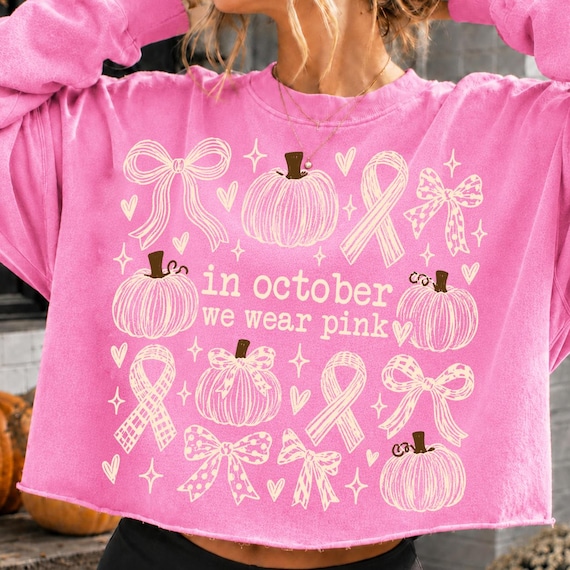In October We Wear Pink Png, Pink Ribbon Png, Breast Cancer Awareness Png, Breast Cancer Support Png, Coquette Bow, Pumpkin Png, Doodlle