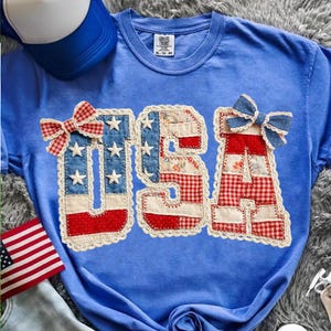 Faux Quilted USA Png, Amerikanische Flagge PNG, Vintage Patchwork Patrotisches Design, 4. Juli Sublimationsgrafik, Cottagecore USA Flagge Png