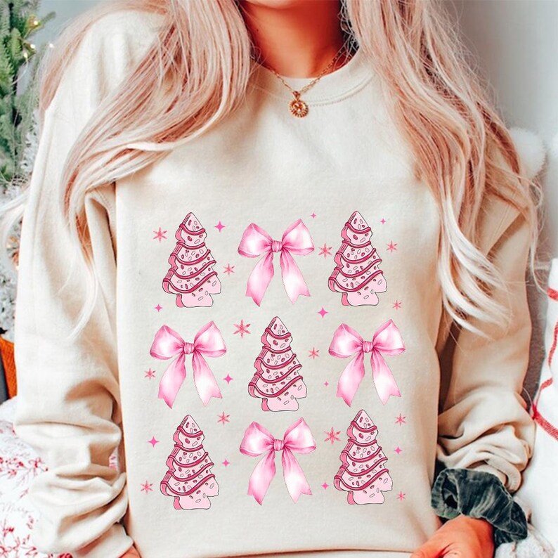 Coquette Pink Christmas Tree Cake Png, Christmas Bow Png, Watercolor