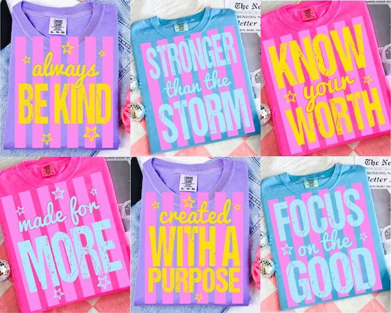 Neon Striped Inspirational Png Bundle, Christian Png, Created With A Purpose Png, Always Be Kind Png, Know Your Worth Png, Mental Health Png