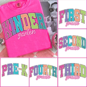 Retro Back to School PNG Neon Disstressed Bundle, Coquette Kindergarten Pre-K 1st 2nd 3rd 4th Grade Png, Girly Pink Bow, Hand Drawn,Colorful
