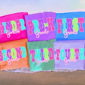 Neon Checkered Back to School PNG Distressed Bundle, Retro Coquette Kindergarten Pre-K 1st 2nd 3rd 4th Grade Png, Girly Pink Bow,Hand Drawn