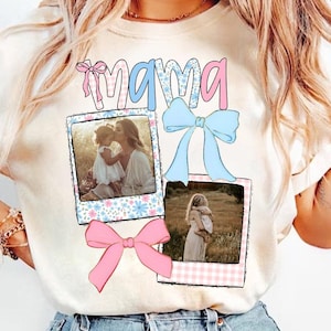 Custom Mama Kids Photo Coquette Bow Png, Mothers Day Png, Add Photos, Preppy Mom Floral Png, Flowers, Hand drawn, Gift For Mom, Sublimation