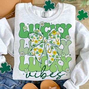 Retro Lucky Vibes Png, Retro St Patrick&#39;s Day Png, Coquette St Patty&#39;s Day png, Lucky Shamrock Png, Four Leaf Clover png, St Patrick Shirt