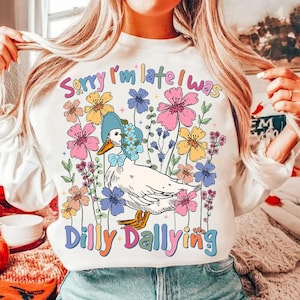 Przepraszam za spóźnienie. Byłem Dilly Dallying Goose Png, Retro Floral Goose PNG, Sarkastyczny Retro PNG, Zabawna Mama png, Boho Floral, Preppy Girly Png