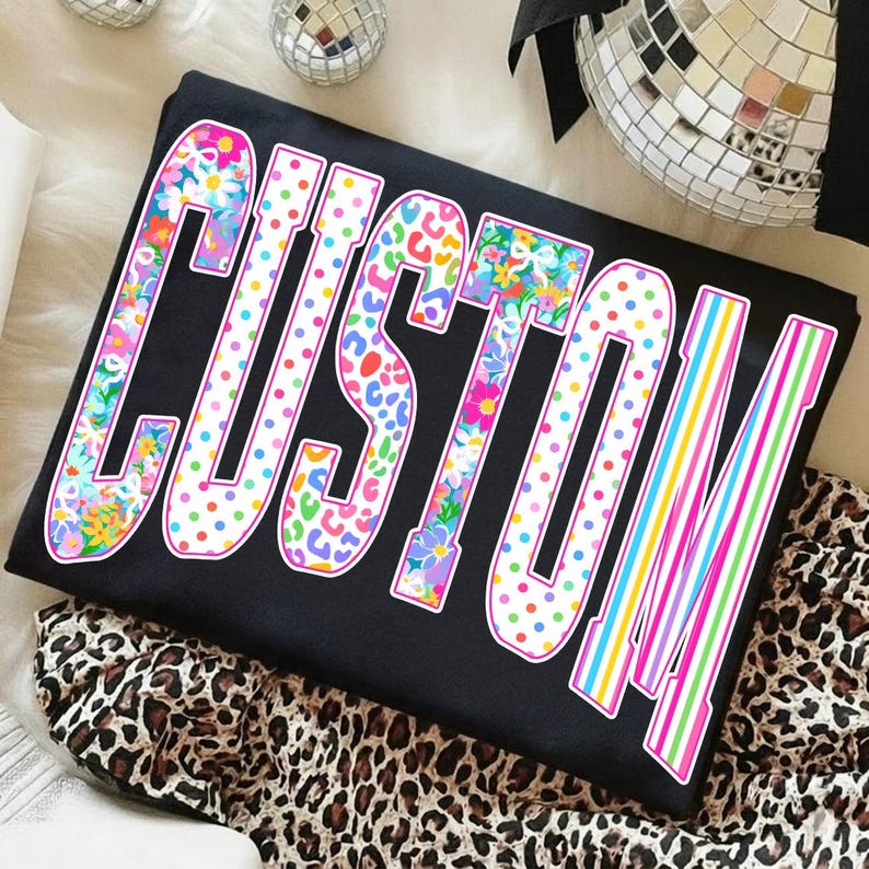 Retro Custom Floral Checkered Coquette Bow Glitter Png , Grandmillennial Floral Png, Mimi Gigi Nana Floral varsity Png, Cottagecore Mama image 3