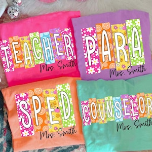 Neon School Occupation PNG Bundle, Smiley Back to School Teacher Sped Para Counselor, Preppy First Day of School Girly Png, Colorful