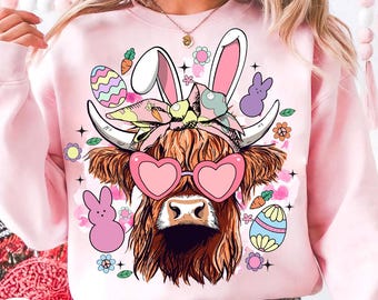 Ostertag Highland Kuh PNG, Retro Ostern Png, Osterhase Png, Ostertag Png, süße Kuh Png, Frohe Ostern Sublimation Design Download