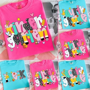 Preppy Neon Back to School PNG Bundle, Coquette Kindergarten Pre-K 1st 2nd 3rd 4th Grade Png, Hand Drawn, Girly Pink Bow Png, Colorful