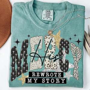 His Mercy rewrote my story Png, Christian women Png, Preppy Everyday Jesus Floral png, Bible verse png, Jesus sublimation, Leopard