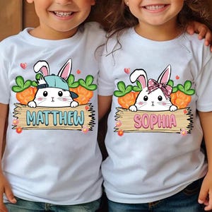 Conejito de Pascua con nombre de niño personalizado Png, Niño niña Pascua Png, Niños pequeños Pascua Png, Pascua Png, Dibujado a mano, Lazo de coqueta, Conejito de Pascua Png