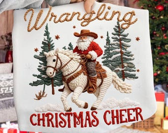 Latch Hook Yarn Crochet Western Christmas Png, Western Christmas Faux Yarn png, Christmas Santa Cowboy png, Santa Claus, Cowboy Sublimation