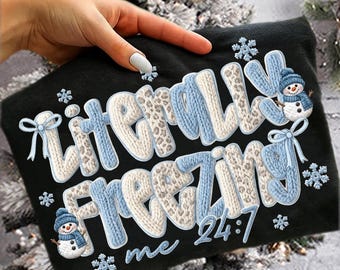 Faux Yarn Literally Freezing Winter Png, Leopard Christmas Png, Winter Christmas Png, Chunky Knit Cute Snowman Png, Freezing Season Png