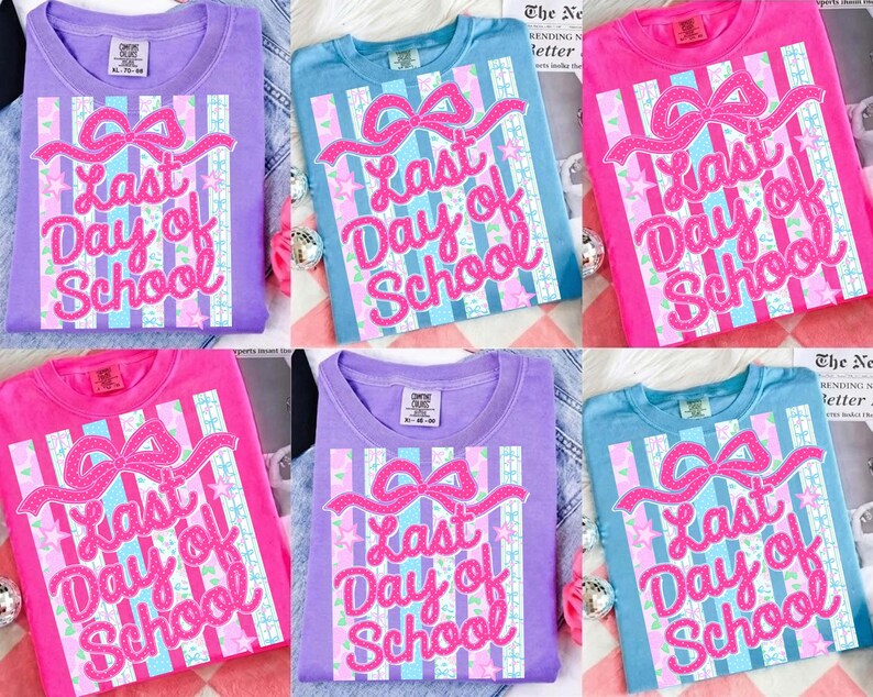 Striped Last Day Of School Coquette Floral PNG Bundle, Trendy Ditsy Floral Teacher Summer Png School's Out For Summer, Class Dismissed Png image 4