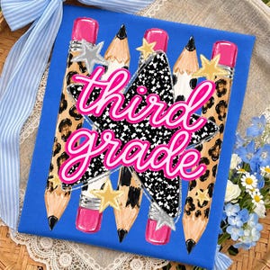 Preppy Back To School Pencil Png Bundle, Leopard Checkered Teacher PNG, Pre-K To Fourth Grade Design, School Girl Png, First Day Of School image 5