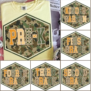 Retro Back to School Boys Old Camo PNG Bundle, Kindergarten Design, First Day PNG, Pre-K to Third Grade Png,School Boy Sublimation