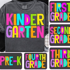 Retro Back to School PNG Neon Disstressed Bundle, Coquette Kindergarten Pre-K 1st 2nd 3rd 4th Grade Png, Girly Pink Bow, Hand Drawn,Colorful