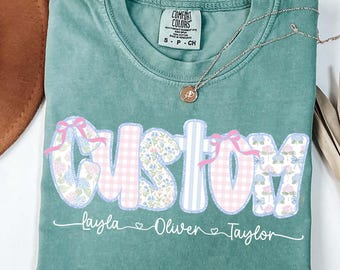 Floral personalizado preppy con purpurina PNG, Floral Grandmillennial PNG, Lazo coqueto PNG, Mamá floral PNG, Mamá con nombre de niños, Mamá a rayas PNG