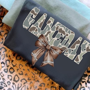 Camo Football Game Day PNG, Football Bow Sublimation, Camo Football Shirt Design, Fall Sports Sublimation PNG, Trendy Game Day Print