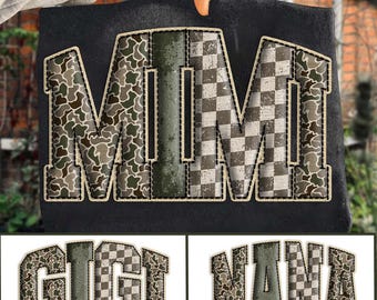 Polowanie MImi Gigi Nana Camo Western Vintage PNG, Retro Polowanie Zniszczony Varsity Cowboy, Kamuflaż Kratka Sublimacja, Przytulny sezon kamuflażowy