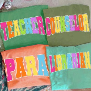 Retro Neon School Occupation PNG Bundle, Back to School Teacher Para Counselor Librarian, Preppy First Day of School Girly Png, Colorful