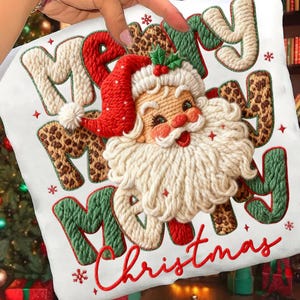 Leopard Merry Christmas Santa Latch Hook Yarn Crochet Png, Faux Yarn Png, Tis The Season Png, Santa Png, Realistic Yarn Holiday Sublimation