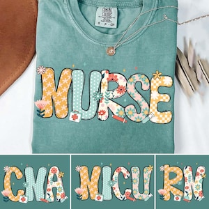 Preppy Nurse Floral Glitter Png Bundle, Boho Floral Nicu/ Rn/ CNA Png, Everyday Png, Custom Preppy Nurse Design, Nurse Life Png Sublimation
