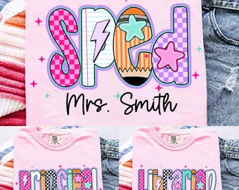 Retro School Occupation PNG Bundle, Back to School Sped Librarian Principal Png, Preppy First Day of School Checkered Girly Png, Drawn