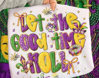 Hilo sintético, ¡Que la diversión fluya! Png, Ganchillo de pestillo Mardi Gras Png, Tejido de Mardi Gras preppy Png, Ganchillo de imitación Mardi Gras Png Luisiana