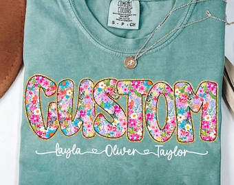 Preppy Custom Floral Glitter Bundle Png, Retro Boho Floral Grammy Nana Gigi with kids names Png, Everyday Png, Custom Preppy Mama Design,