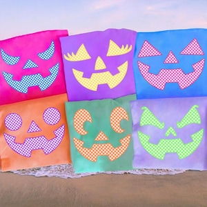 Neon Pumpkin Face Checkered Bundle PNG, Girly Halloween Jack O Lantern Sublimation, Bright Fall Shirt Design with Lashes, Digital Download