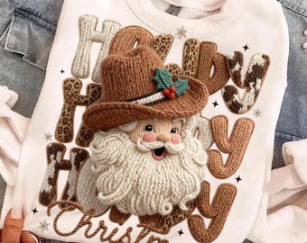 Leopard Howdy Christmas Santa Latch Hook Yarn Crochet Png, Faux Yarn Png,  Western Christmas Cowhide Png, Santa Png, Realistic Yarn Holiday