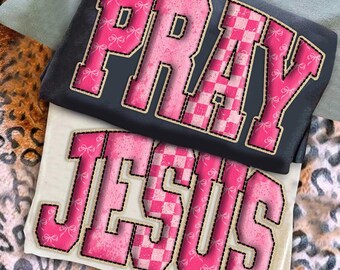 Pray/Jesus Pink Western Vintage PNG, Retro Checkered Distressed Varsity, Fall Christian Coquette Bow Sublimation Png, Camo Cozy Season