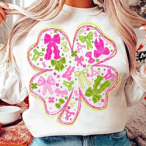 Coquette St Patricks Day Shamrock Sequins Glitter Bow Png, St Pattys Day Png, Lucky Four Leaf Clover Lucky Sequin Bow, Patricks Day Design