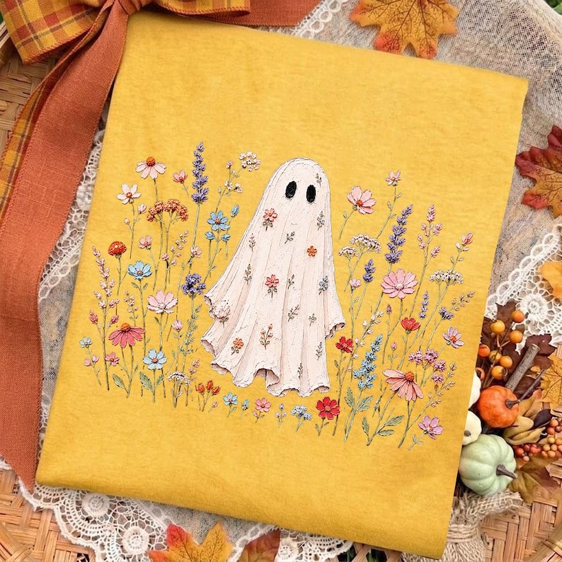 Wildflowers Ghost PNG, Spooky Season PNG, Ghost Lover Design, Spooky Floral Ghost, Botanical Ghost, Preppy Fall PNG, Halloween Ghost image 6