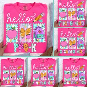 Preppy Back to School PNG Bundle, Hello Kindergarten Pre-K 1st 2d 3d 4th 5th Grades Png, Coquette First day Hand Drawn Teacher Girl