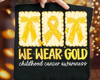 Coquette Childhood Cancer Png, Childhood Awareness Shirt, In September We Wear Gold Png, Childhood Cancer Support Png, Gold Ribbon Png