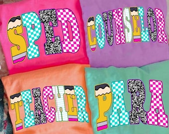 Neon schoolberoep geruit png-bundel, terug naar school leraar sped para counselor, preppy eerste schooldag geruite girly png