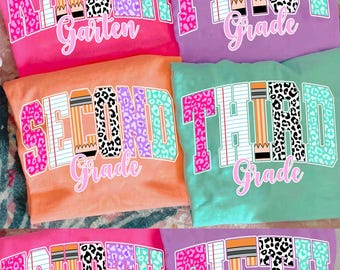 Retro Zurück zu Schulmädchen PNG Leopard-Bundle, Kindergarten-Kid-Design, Ersttagshemd PNG, Pre-K bis Vierte Klasse Png, Schulmädchen-Datei