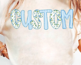 Custom Blue Floral png, Mama Blue Floral, Stripes, Preppy Mama Png, Retro Mama Flower png, Mothers Day png, Hand Lettered, Mothers Day