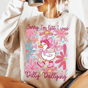 Rosa boho blommig gås png, mamma gås png, vårblommigt glitter png, ledsen att jag är sen, jag var Dilly Dallying Girly PNG, rosettanka, gåsälskare bild 3