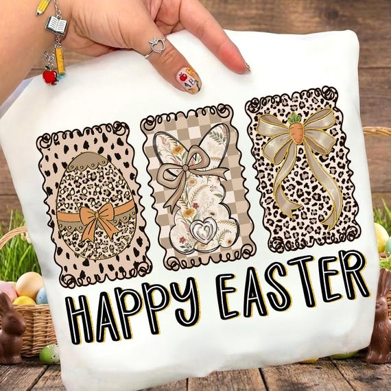 Girly Easter Leopard Bunnies png, Easter Bunny png, Happy Easter Aesthetic Png, Coquette Easter Bow Png, Spring Floral png, Easter Doodles