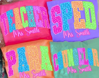 Retro School Occupation PNG Bundle, Back to School Teacher Sped Para Counselor, Preppy First Day of School Girly Png, Drawn, Leopard Teacher