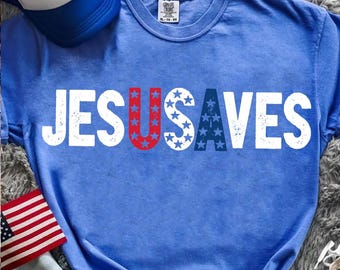 Jesus Saves USA PNG, Christian 4th of July Sublimation, Patriotic Faith Design, Red White Blue Bible Shirt, Stars Stripes Png, Sublimation
