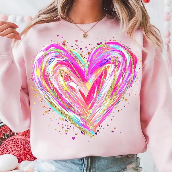Valentines Day Heart Png, Colorful Brushstroke Valentines Png, Retro Valentine Png, Love Png, Girls Valentine Png, Valentine Shirt Design