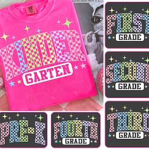 Retro Back to School PNG Neon Disstressed Bundle, Coquette Kindergarten Pre-K 1st 2nd 3rd 4th Grade Png, Girly Pink Bow, Hand Drawn,Colorful