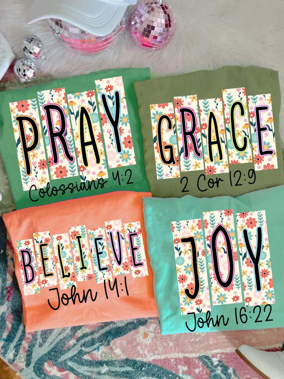 Preppy Retro Ditsy Floral Bible Bundle Png, Grace Joy Pray Believe ...